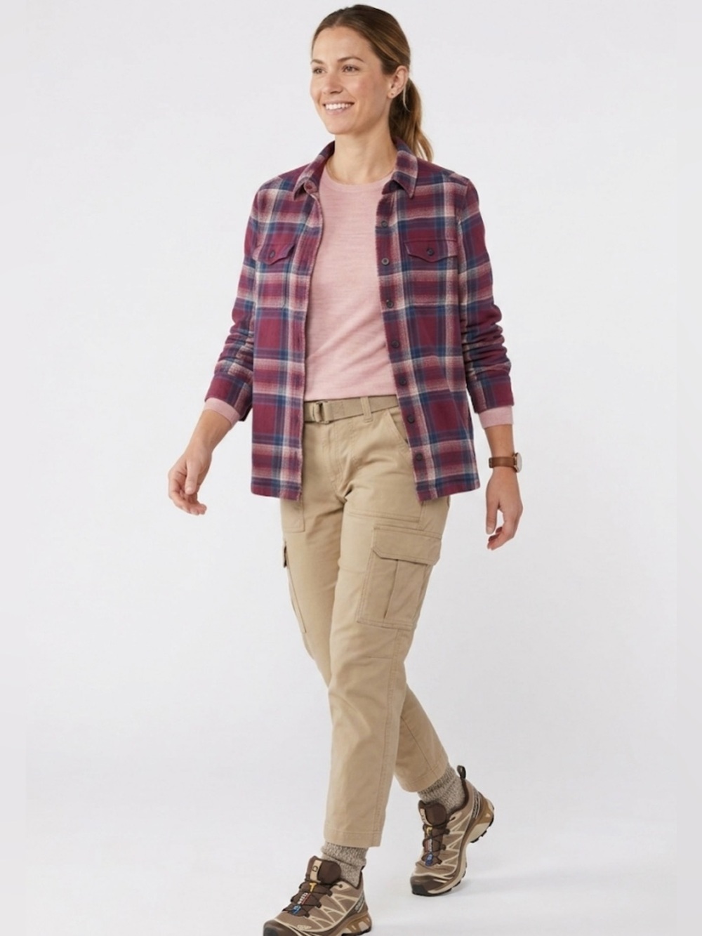 Patagonia Organic Cotton Fjord Flannel Shirt jacket Burgundy Blue Plaid Size 8